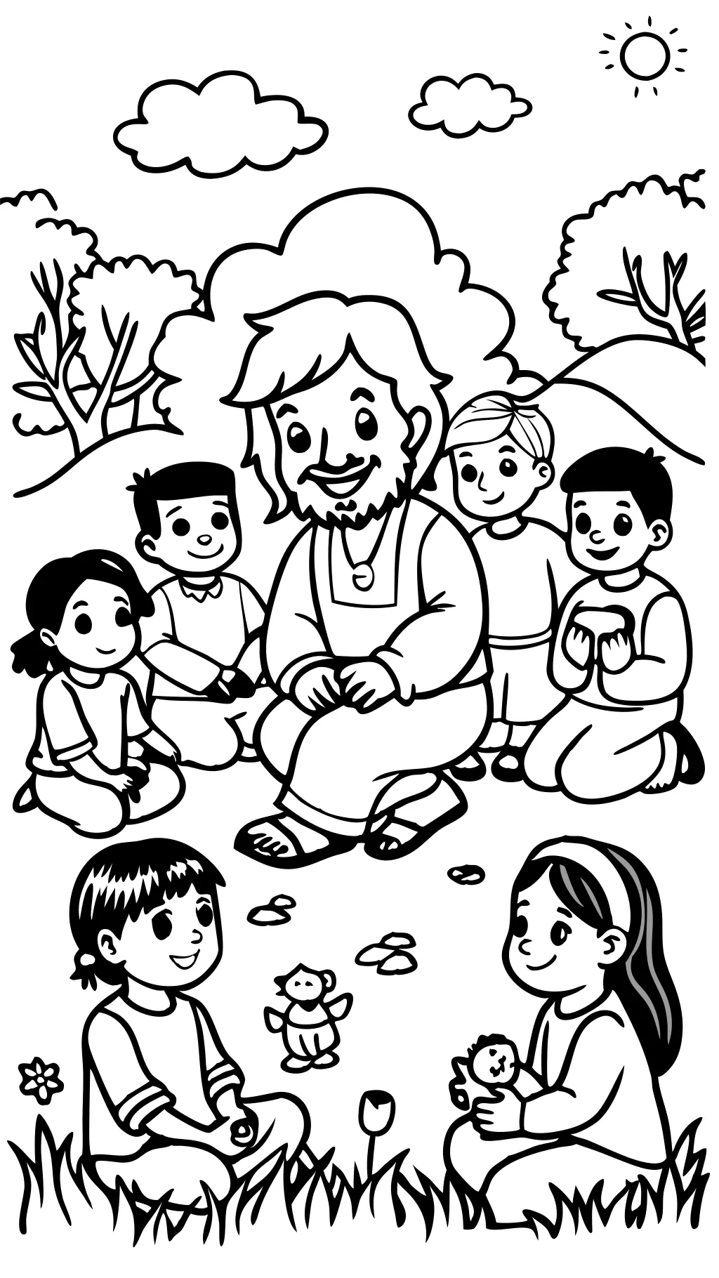 Christ avec des enfants coloriage